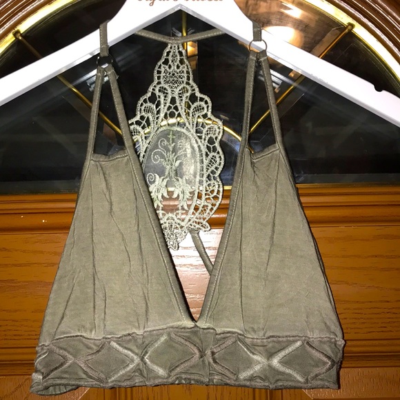 POL Intimates Distressed Green Triangle Bralette With Strappy Lace Back - Picture 2 of 13